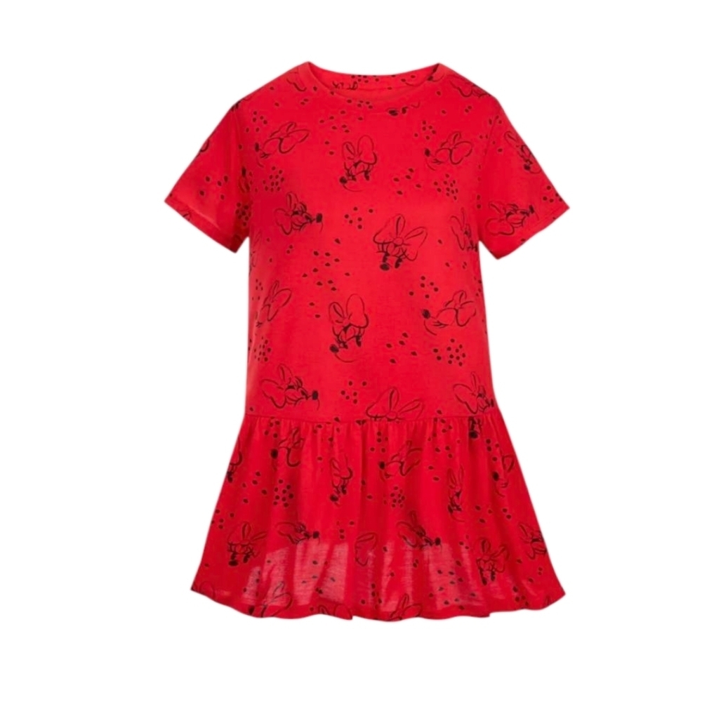 Disney Women's Minnie Mouse Icon Tunic Ruffles Peplum Red Black Size Large